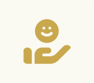 Smiley face on hand icon, black background.